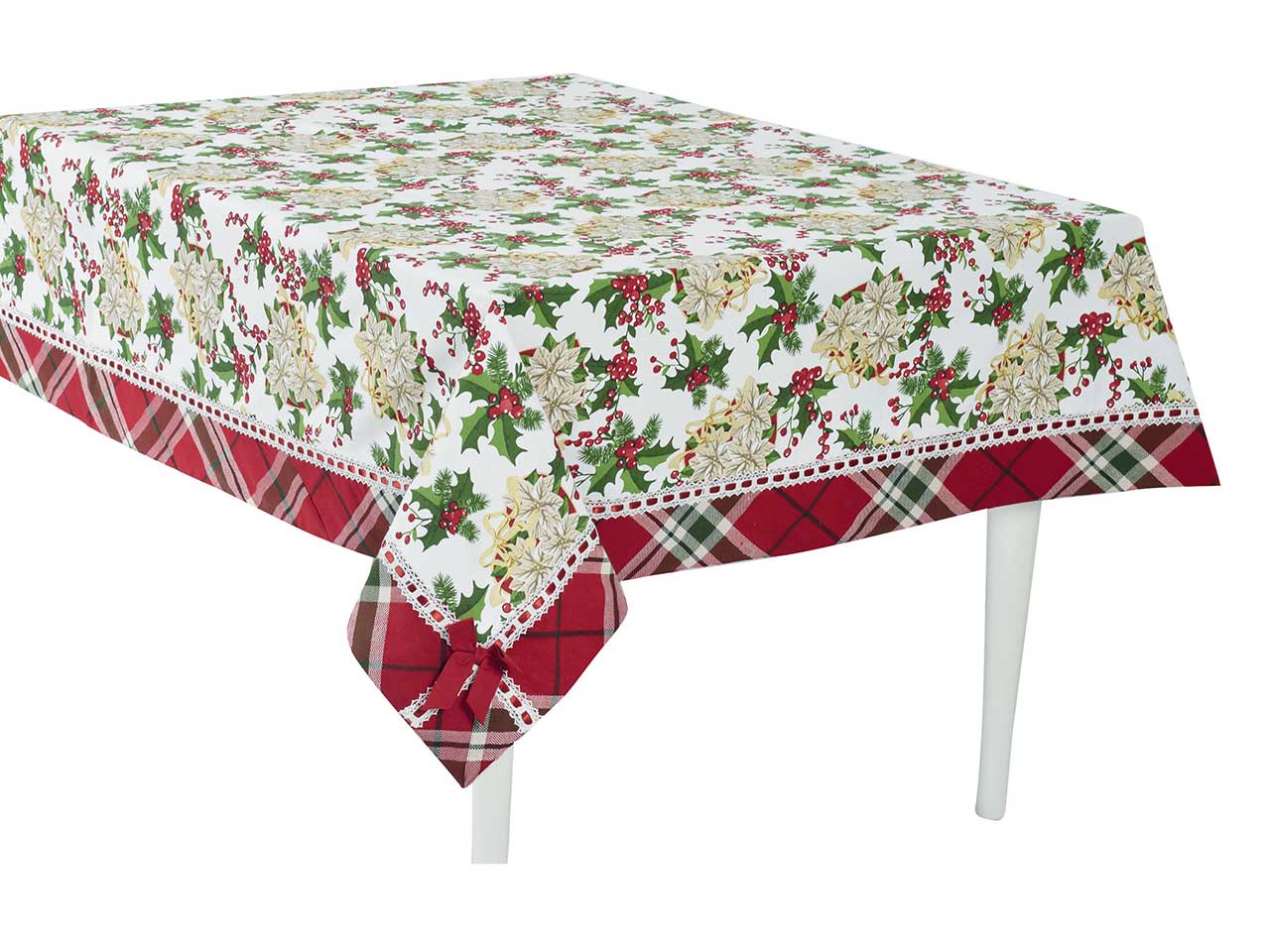 Tovaglia 140x240cm con bordo tartan 100% cotone