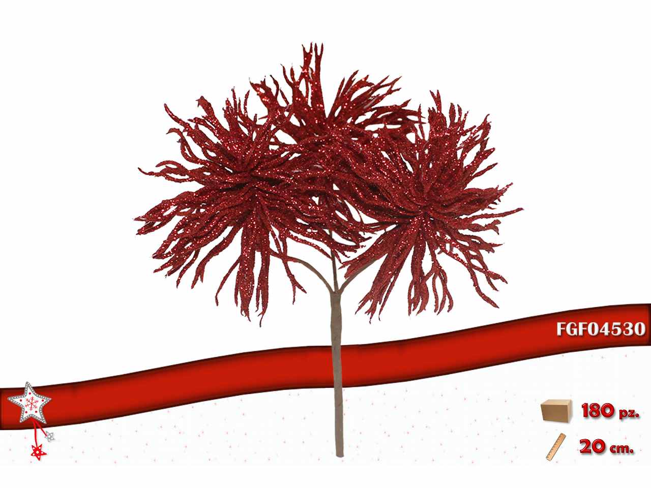Fiore glitterato rosso 20cm