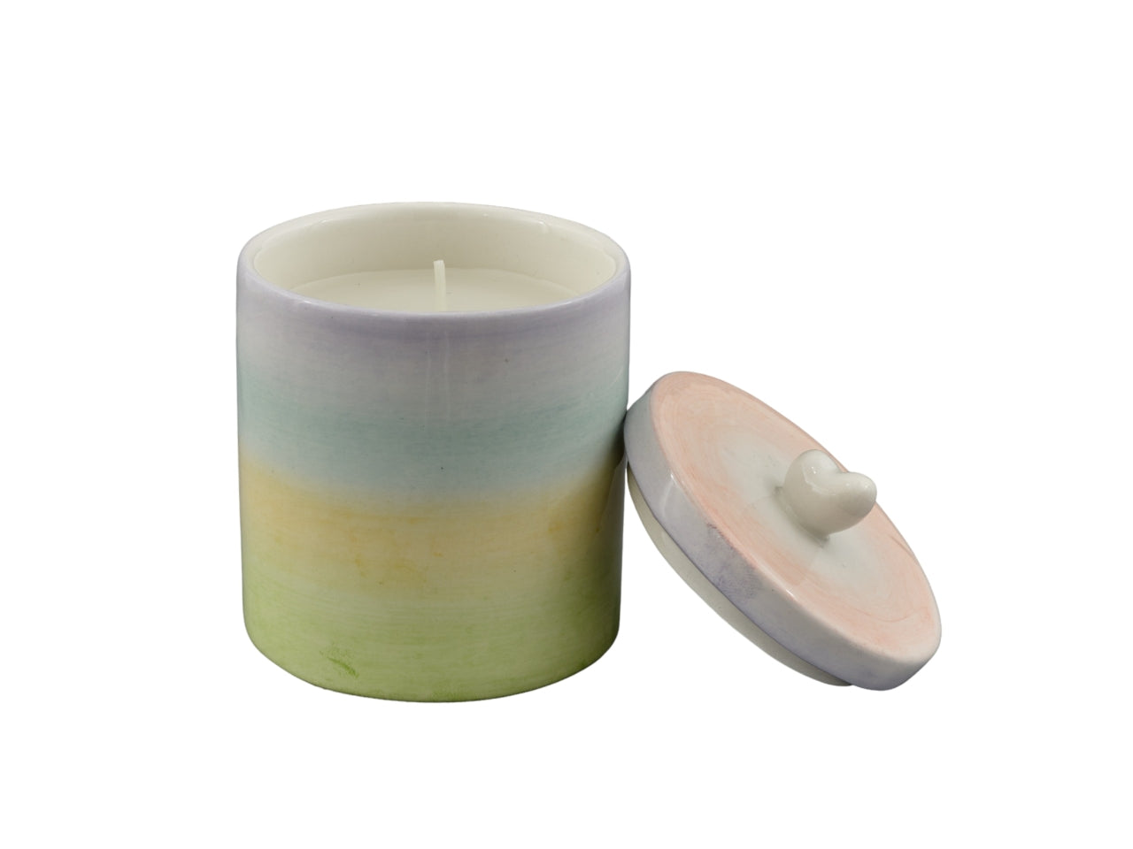 Candela Profumata in Ceramica Bianca Lucida con Coperchio - Sfumature Pastello, 8x7 cm - Ideale per Compleanno e Pasqua, Fragranza Fresca