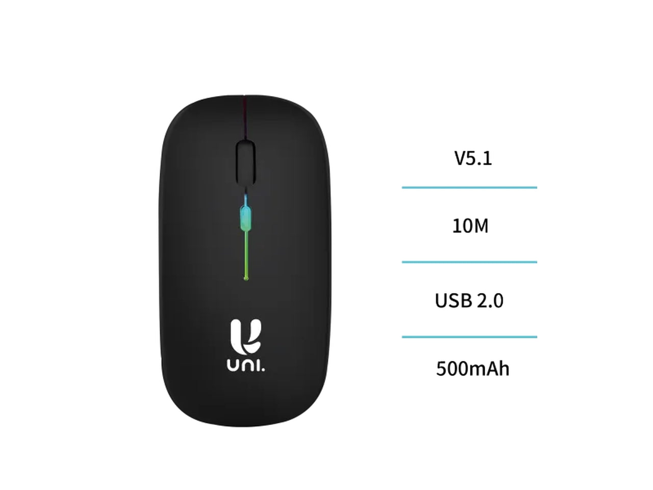 Mouse senza fili nero con led MS9779 - 10,5x5,5 cm - Unico