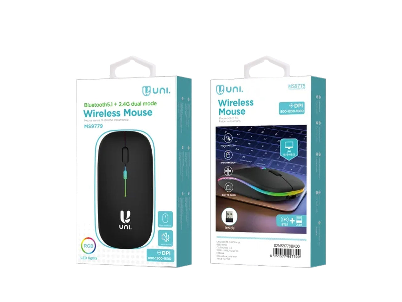 Mouse senza fili nero con led MS9779 - 10,5x5,5 cm - Unico