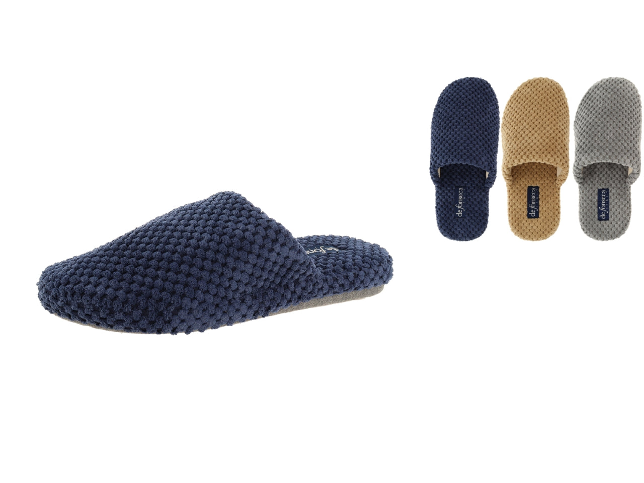 Pantofola uomo blu, beige e grigio in microfibra e cotone con suola rinforzata - DeFonseca