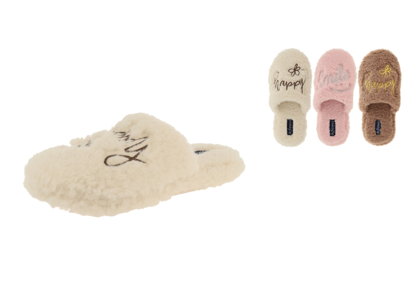 Pantofola donna panna, rosa e tortora teddy taglia 36/41 - De Fonseca