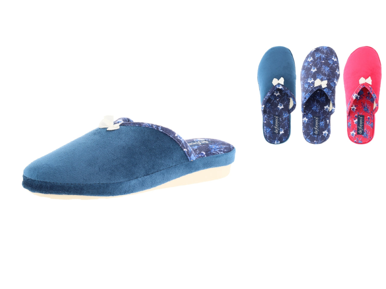 Pantofola donna blu e fucsia floreale in microfibra e cotone - DeFonseca