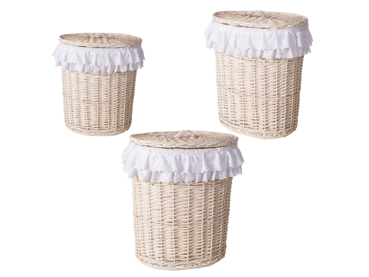 Set da 3 portabiancheria ovali naturali rattan e tessuto, bianco e naturale - Coccole di Casa