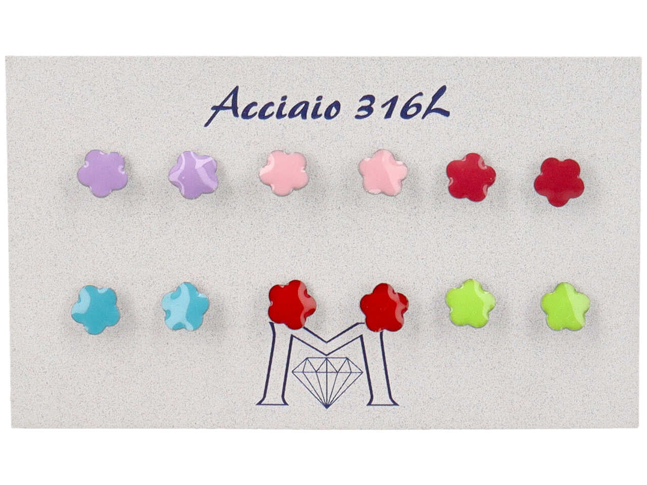 Orecchini a forma di fiorellino smaltato - la confezione contiene 6 paia