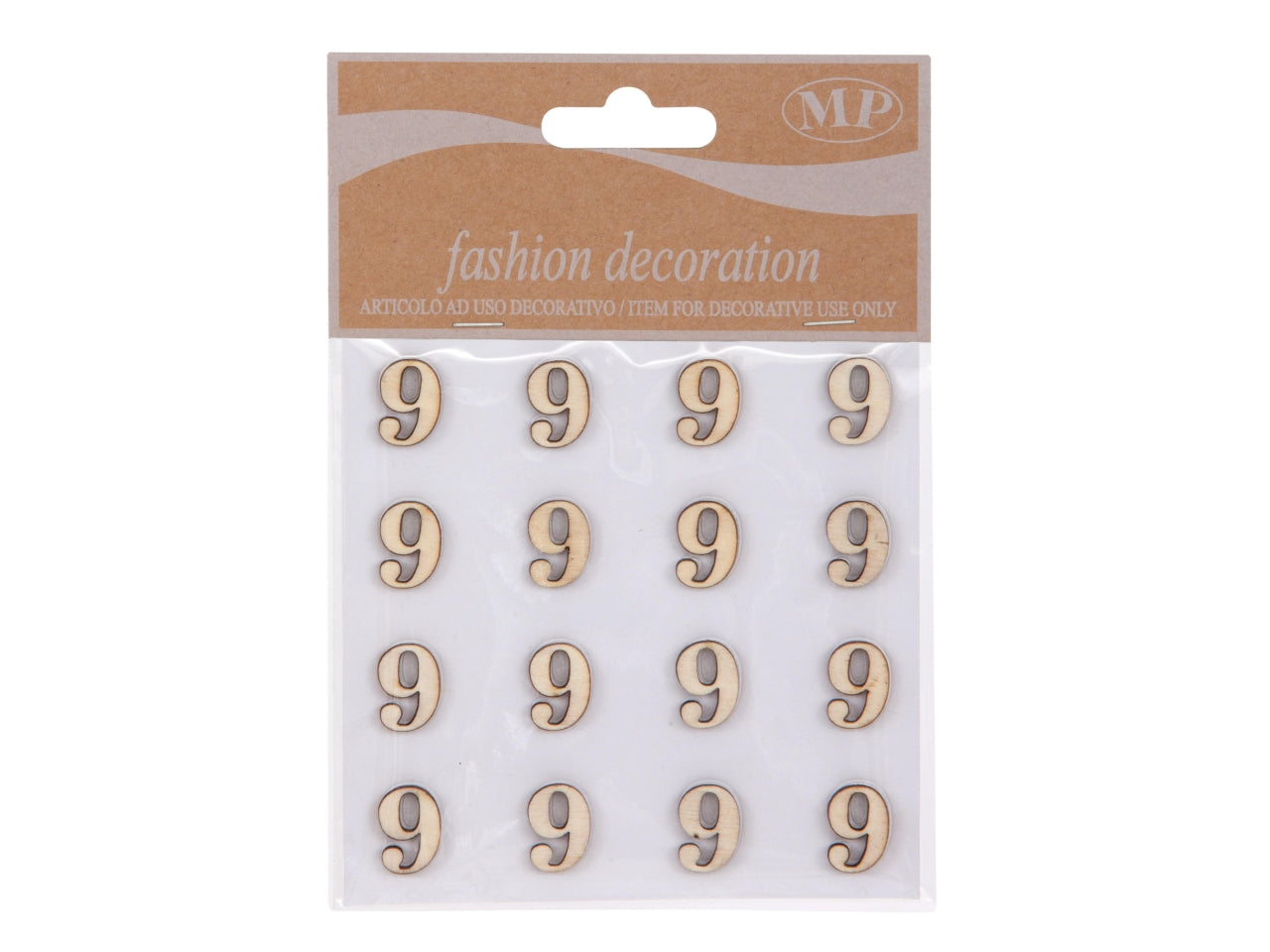 Numero 9 in legno adesivo, set da 16, 1.5x0.8 cm - Piovaccari