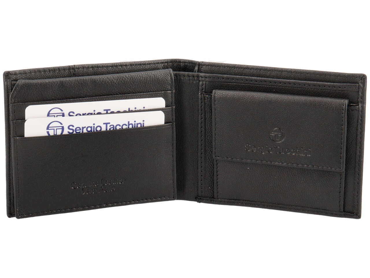 Portafoglio da uomo in pelle nero con inserto verde oliva, 9x11,5 cm - Sergio Tacchini