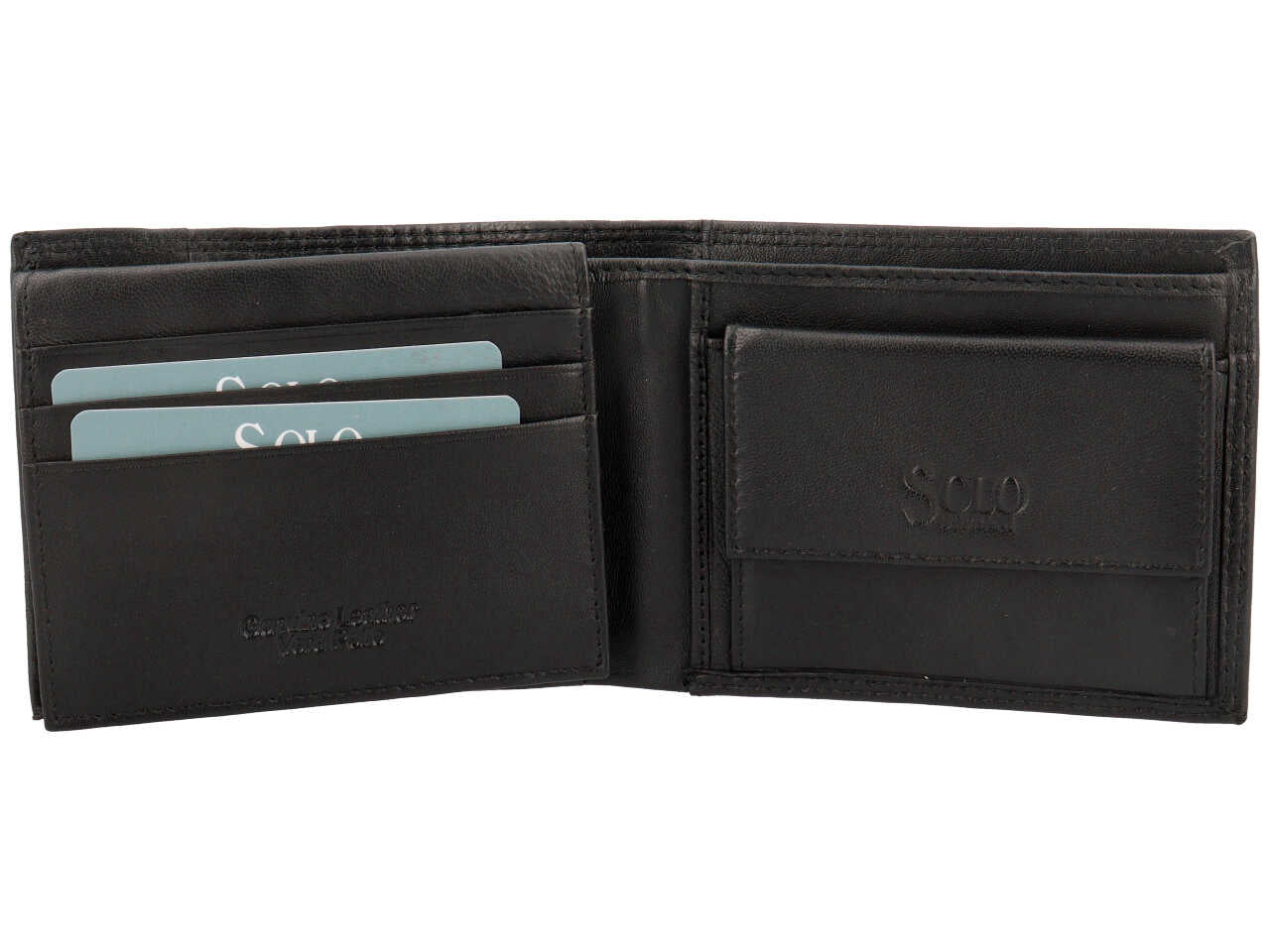 Portafoglio da uomo in pelle nero e inserto bianco con portamonete, 9,5x12 cm - Solo Soprani