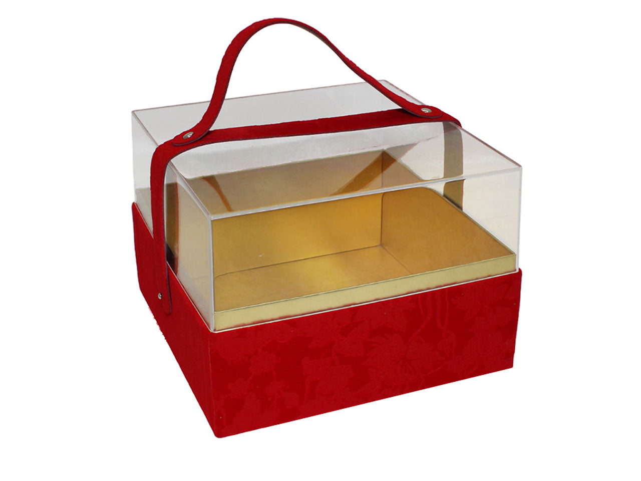 Scatola regalo natalizia quadrata in plastica e tessuto vellutato rosso 20x20x14 cm - FGF