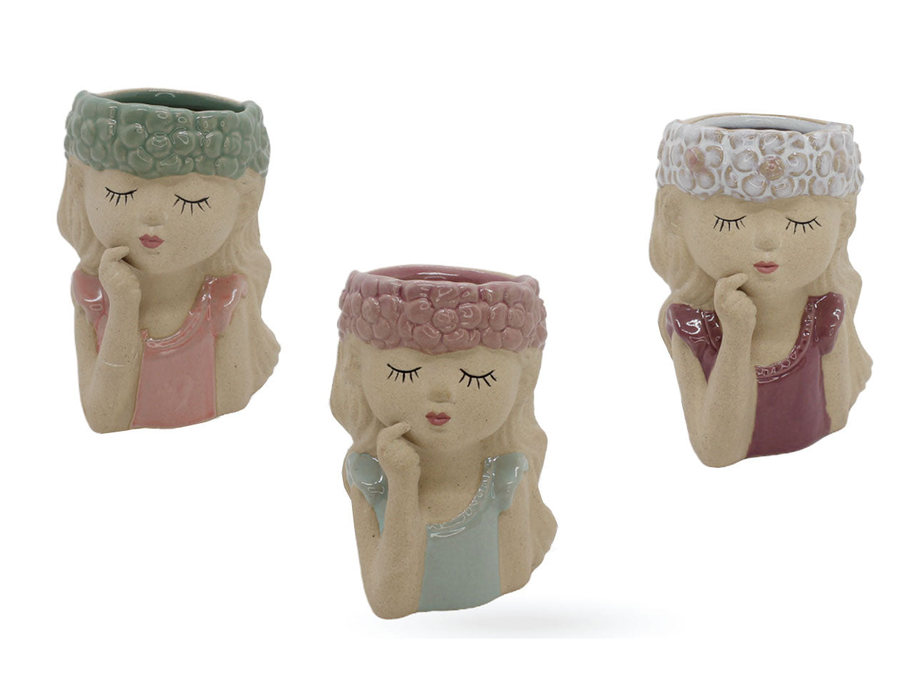 Statua con caspo in terracotta 8x7x12cm colori assortiti