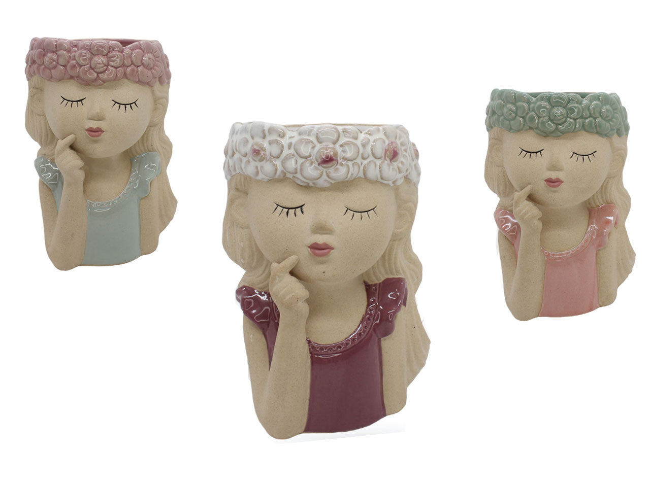 Statua con caspo in terracotta 12x10x17cm colori assortiti