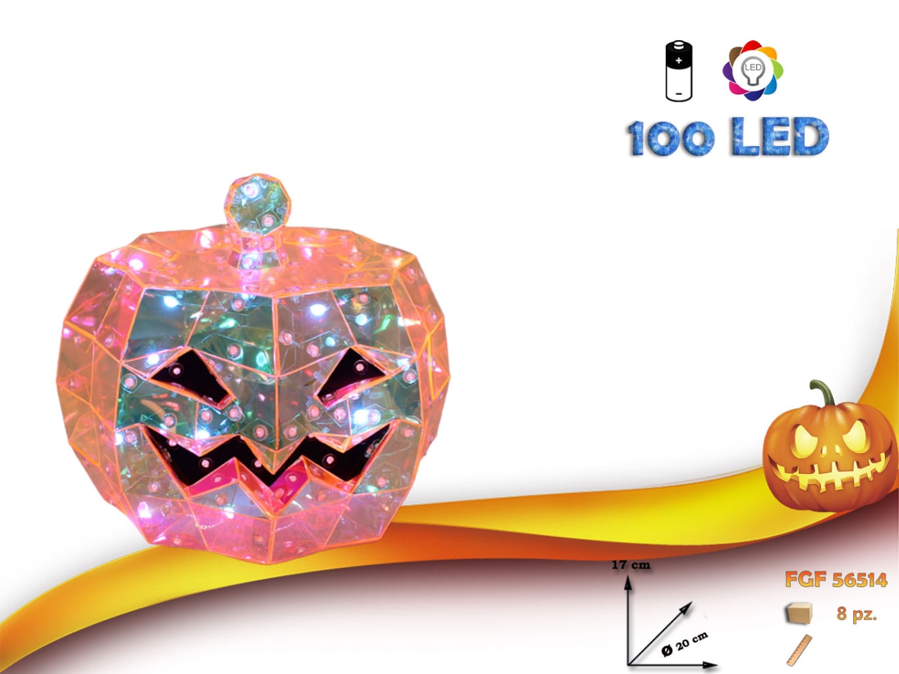 Zucca in pvc con luce - 20led 20x20x17cm