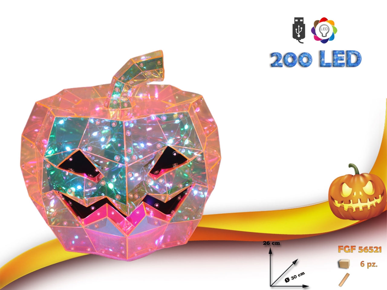 Zucca in pvc con luce - 60led 30x30x26cm
