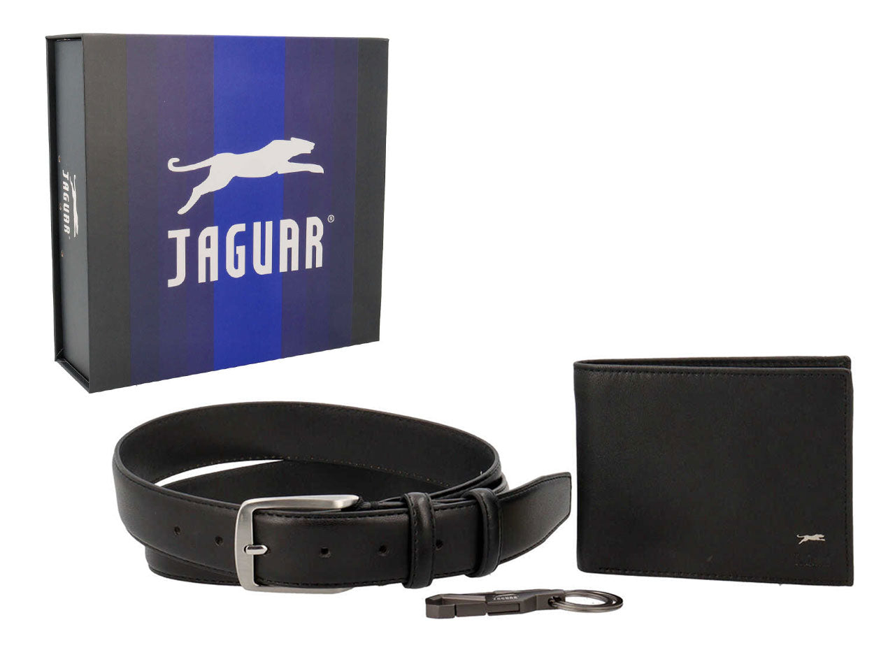 Combo cintura + portafoglio + portachiavi jaguar nero