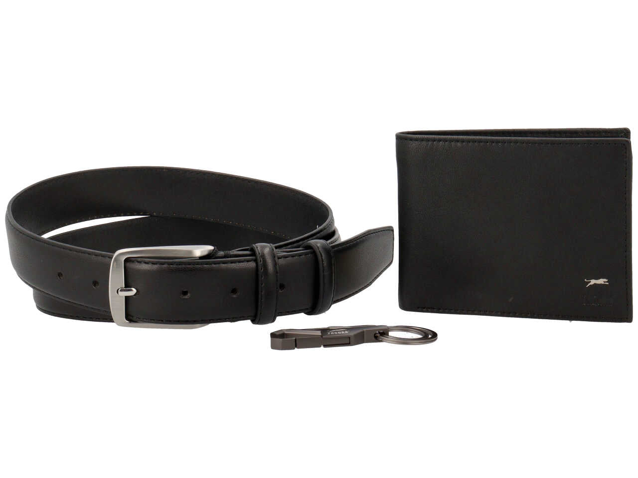 Combo cintura + portafoglio + portachiavi jaguar nero
