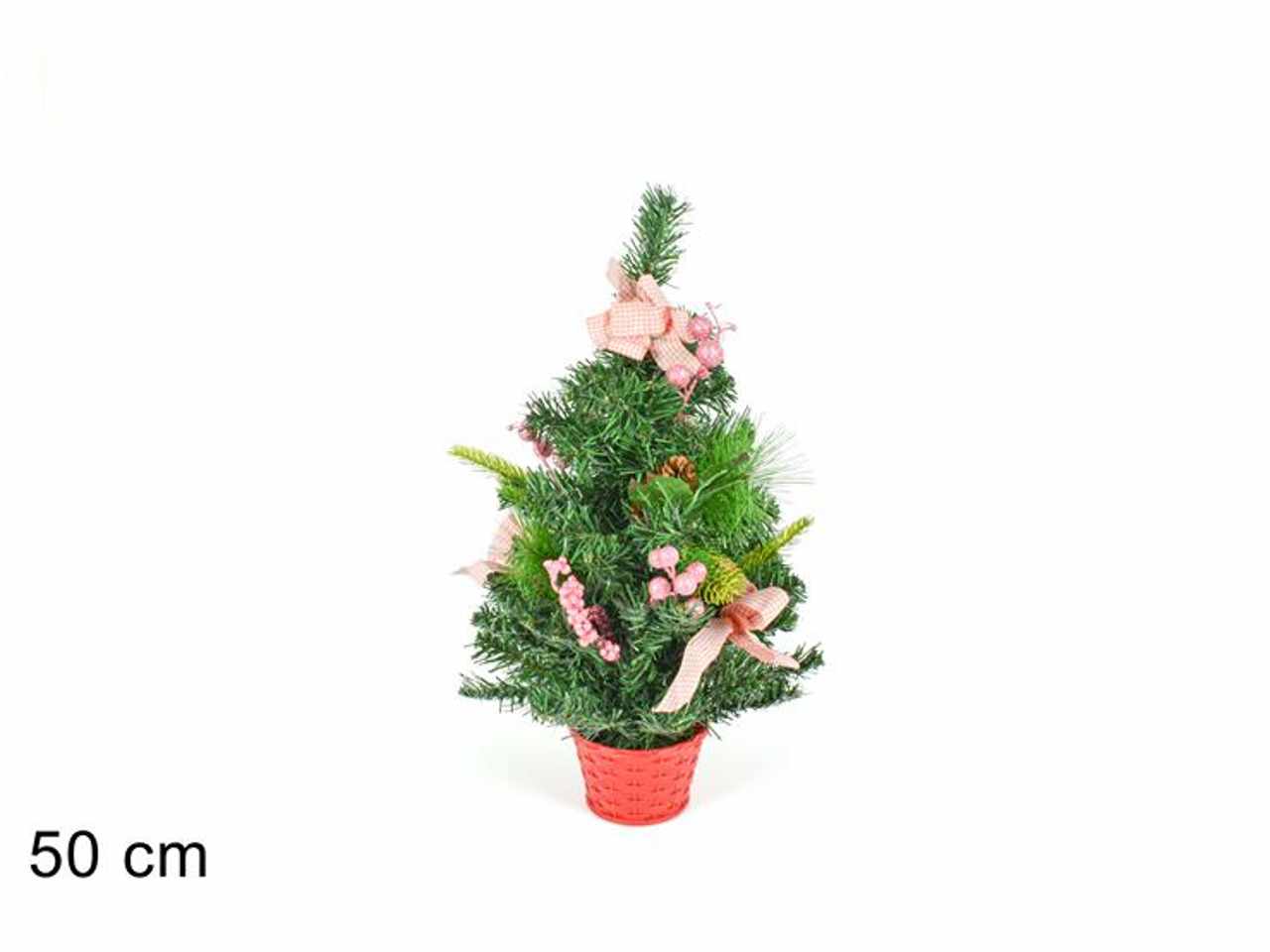Alberello di natale 50cm bacche rosa fiocco rosa