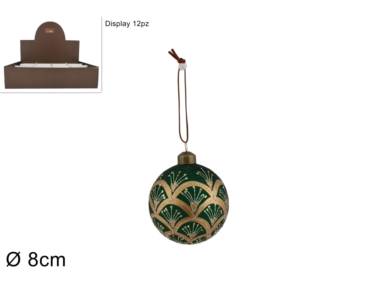 Palla di natale in vetro 8cm verde con decoro oro