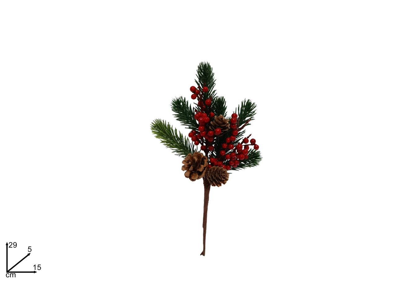 Spillone rami pvc con bacche e pigne 29cm