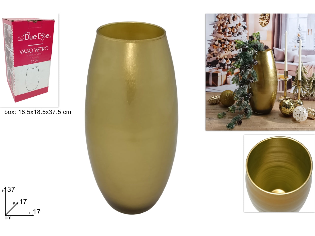 Vaso vetro 37cm amaryllis oro