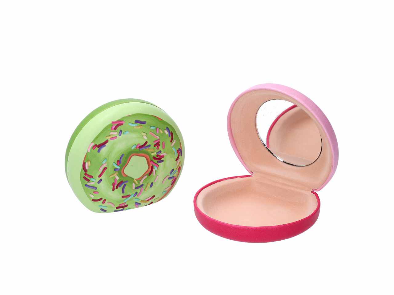 Scatola in ecopelle a forma di ciambella con specchio 2 assortimenti cm7,6x7,1h3,1