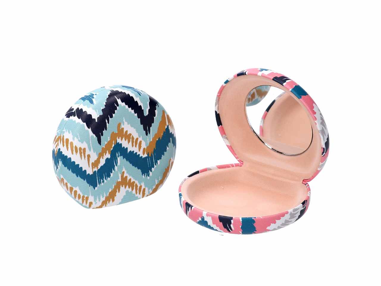 Scatola in ecopelle con specchio 2 assortimenti cm7,6x7,1h3,1