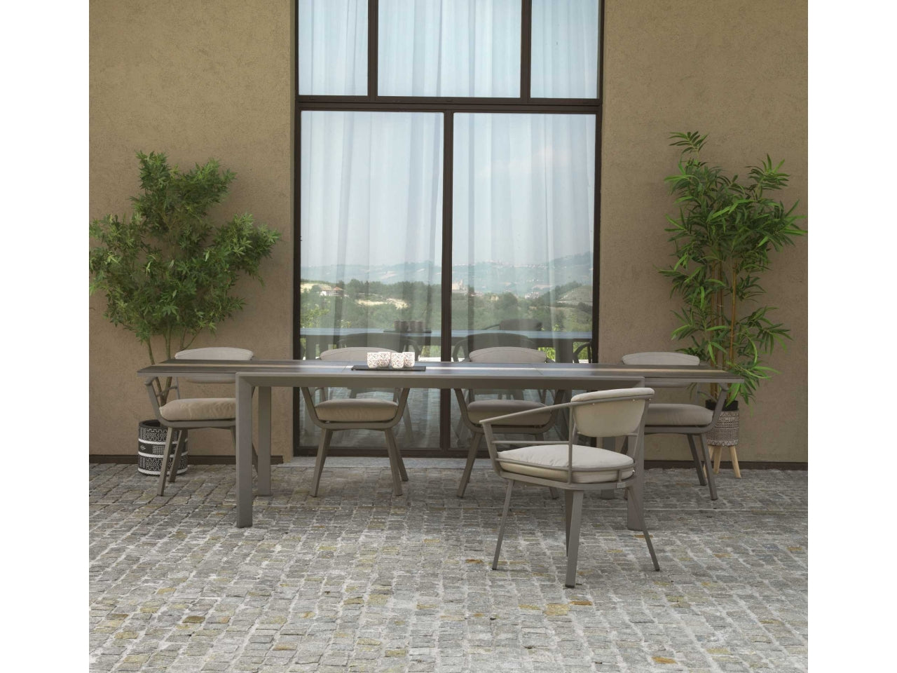 Tavolo alluminio allungabile riverside tortora hpl 200/300,5x104xh.76cm