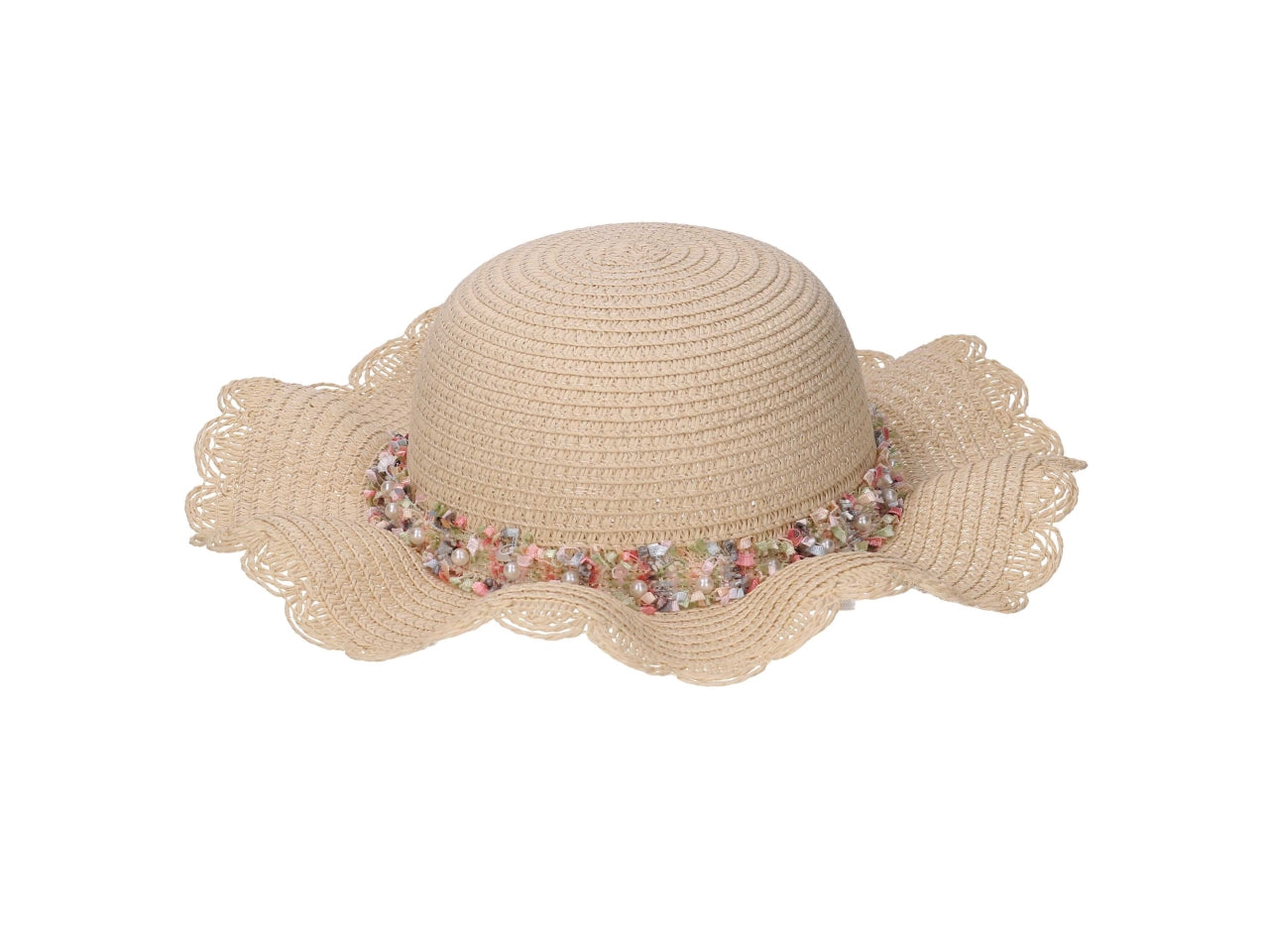 Cappello mare bambina in paglia artificiale colori assortiti con perle e nastrini colorati - Vacchetti