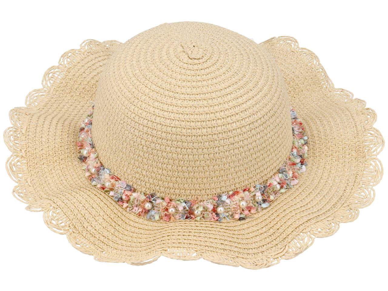 Cappello mare bambina in paglia artificiale colori assortiti con perle e nastrini colorati - Vacchetti