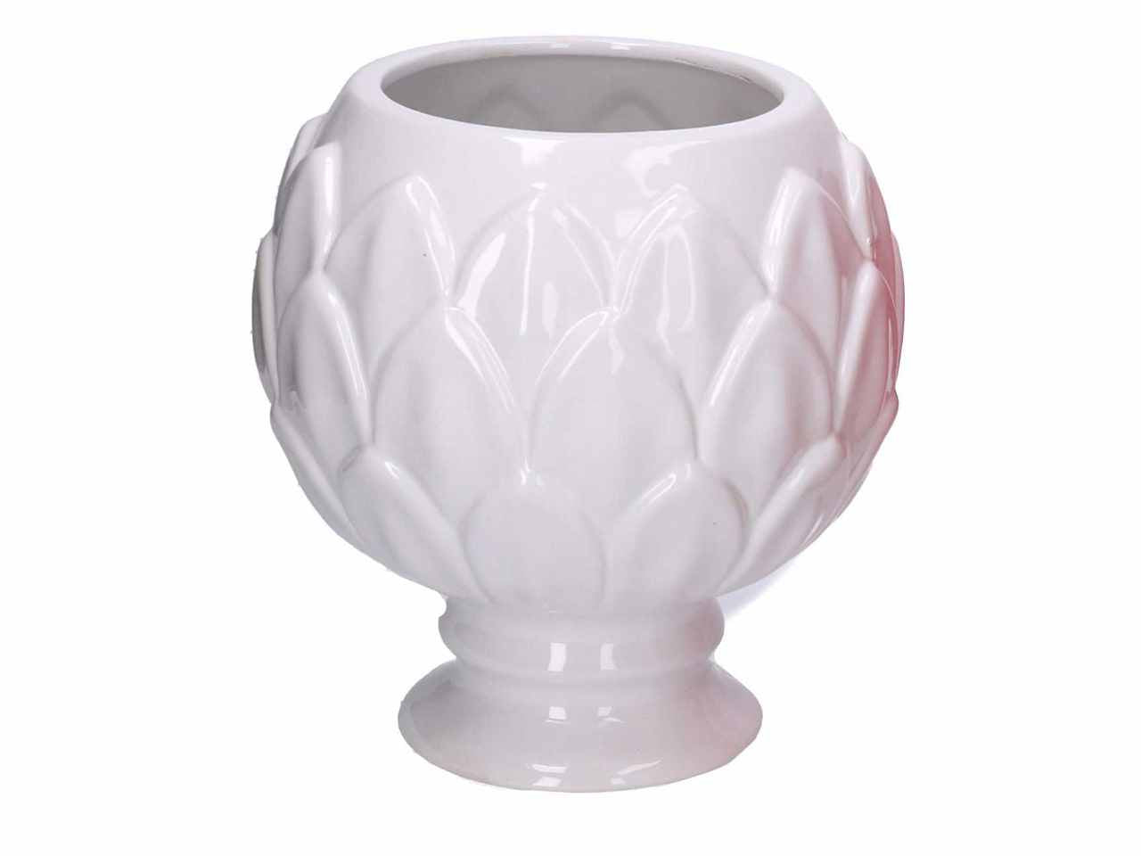 Vaso a forma di calice in ceramica colore bianco d.17,5xh.19cm
