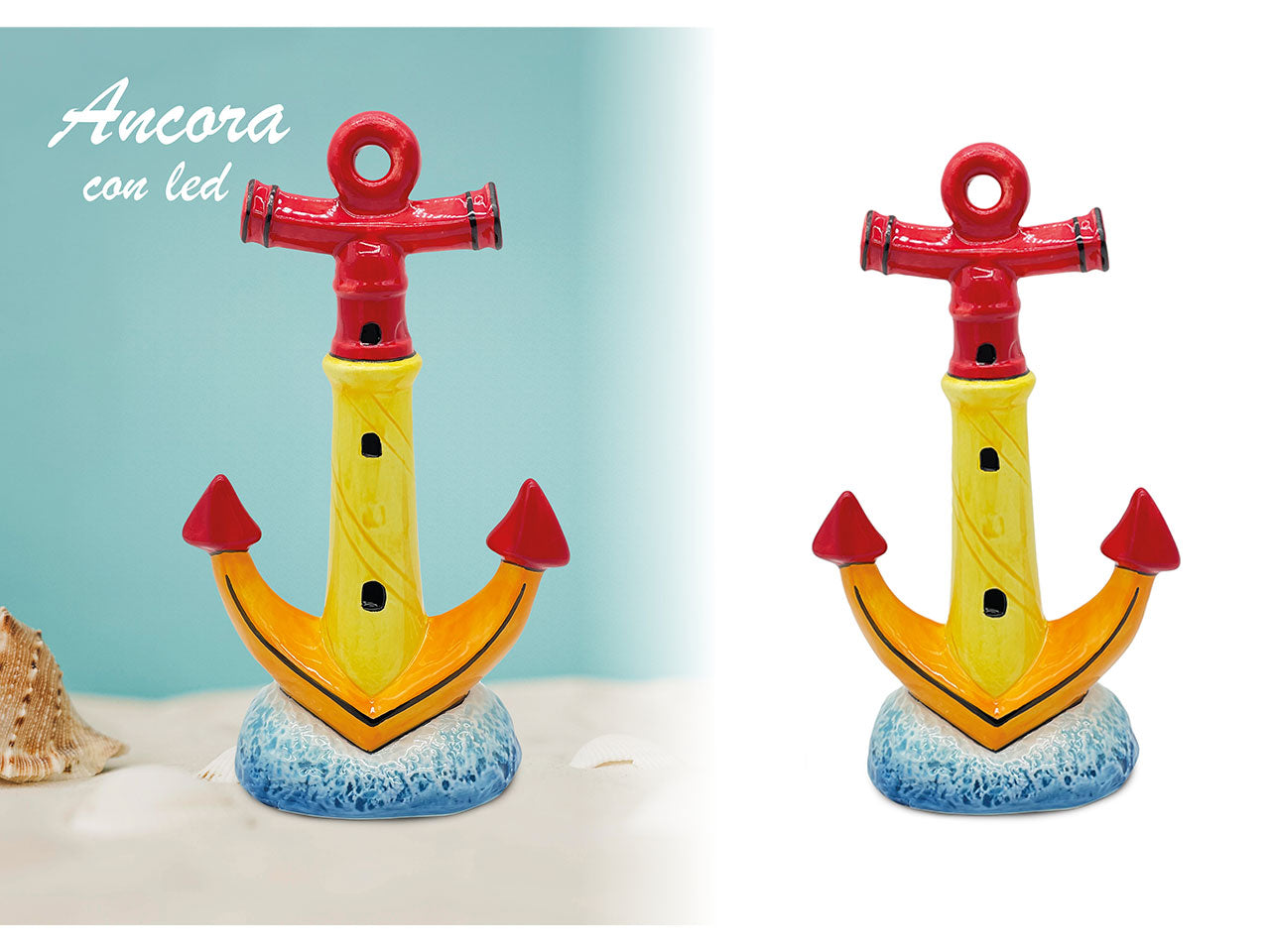 Statua decorativa ancora con led in ceramica stile marinaro 12,5x7x21,5 cm - Giardini di Marzo