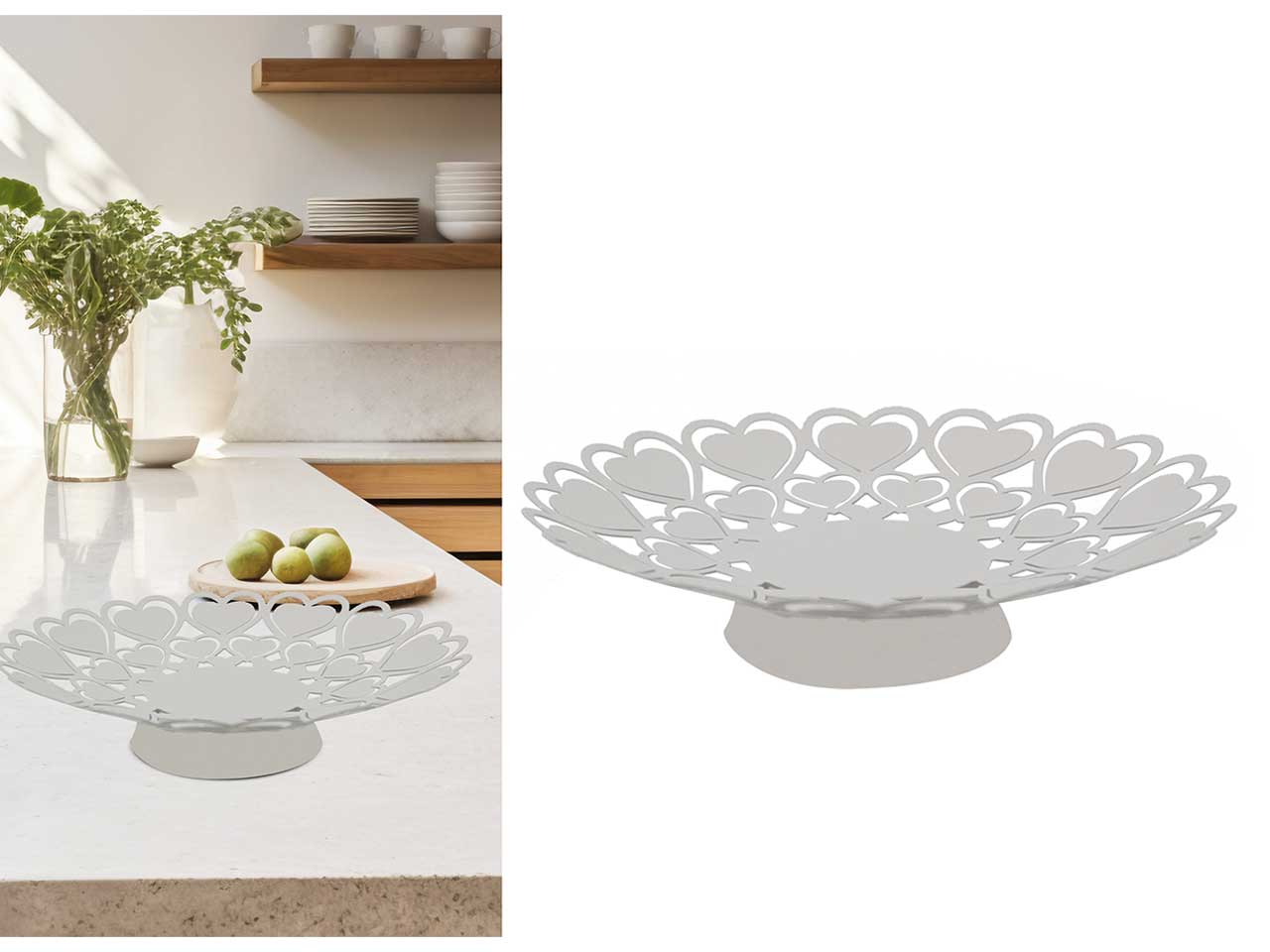 Centrotavola shabby chic in ferro bianco con cuori 28x6,5 cm - Giardini di Marzo