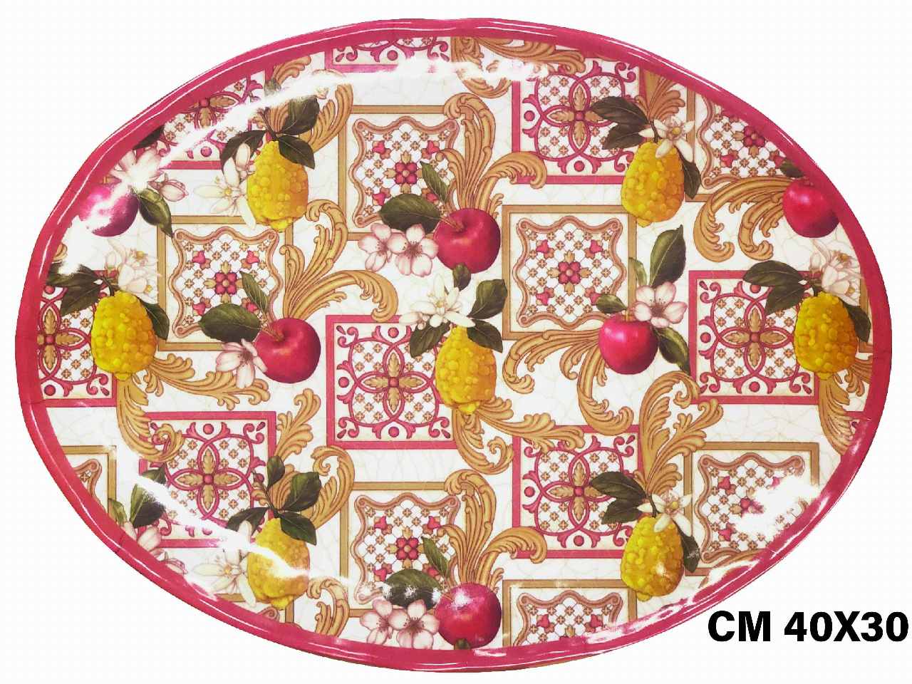 Vassoio ovale in melamina 40x30cm decorazione maiolica