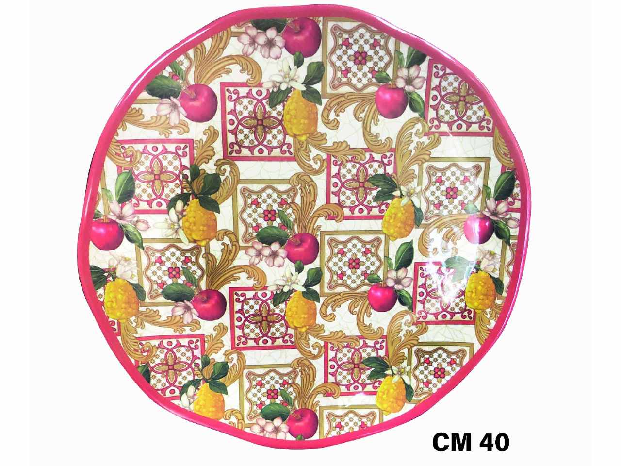 Vassoio tondo in melamina 40cm decorazione maiolica