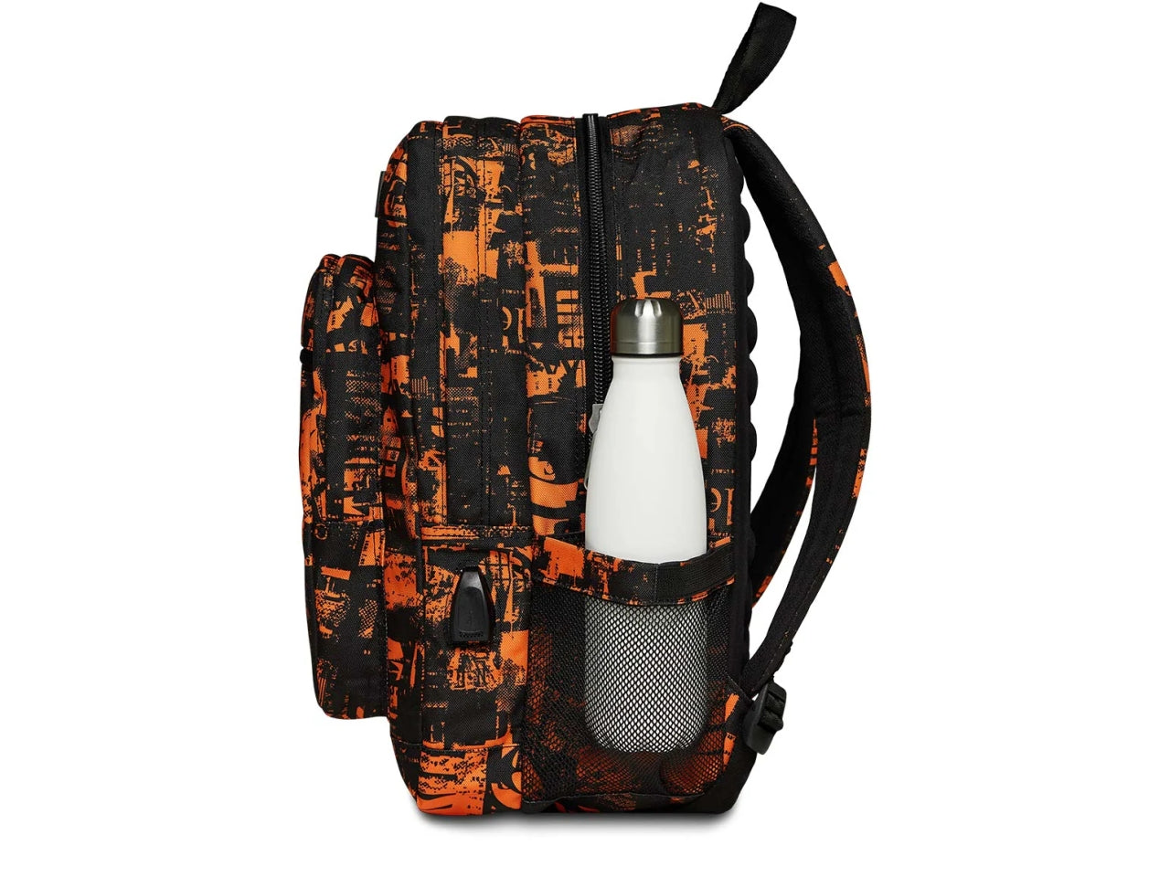 Zaino Seven Freethink Boy doppio scomparto in tessuto nero e arancio con uscita USB, 33x44x20 cm, 34 lt
