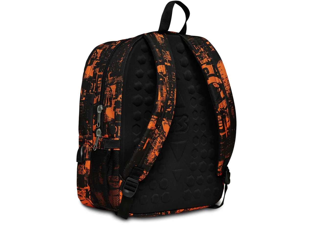 Zaino Seven Freethink Boy doppio scomparto in tessuto nero e arancio con uscita USB, 33x44x20 cm, 34 lt