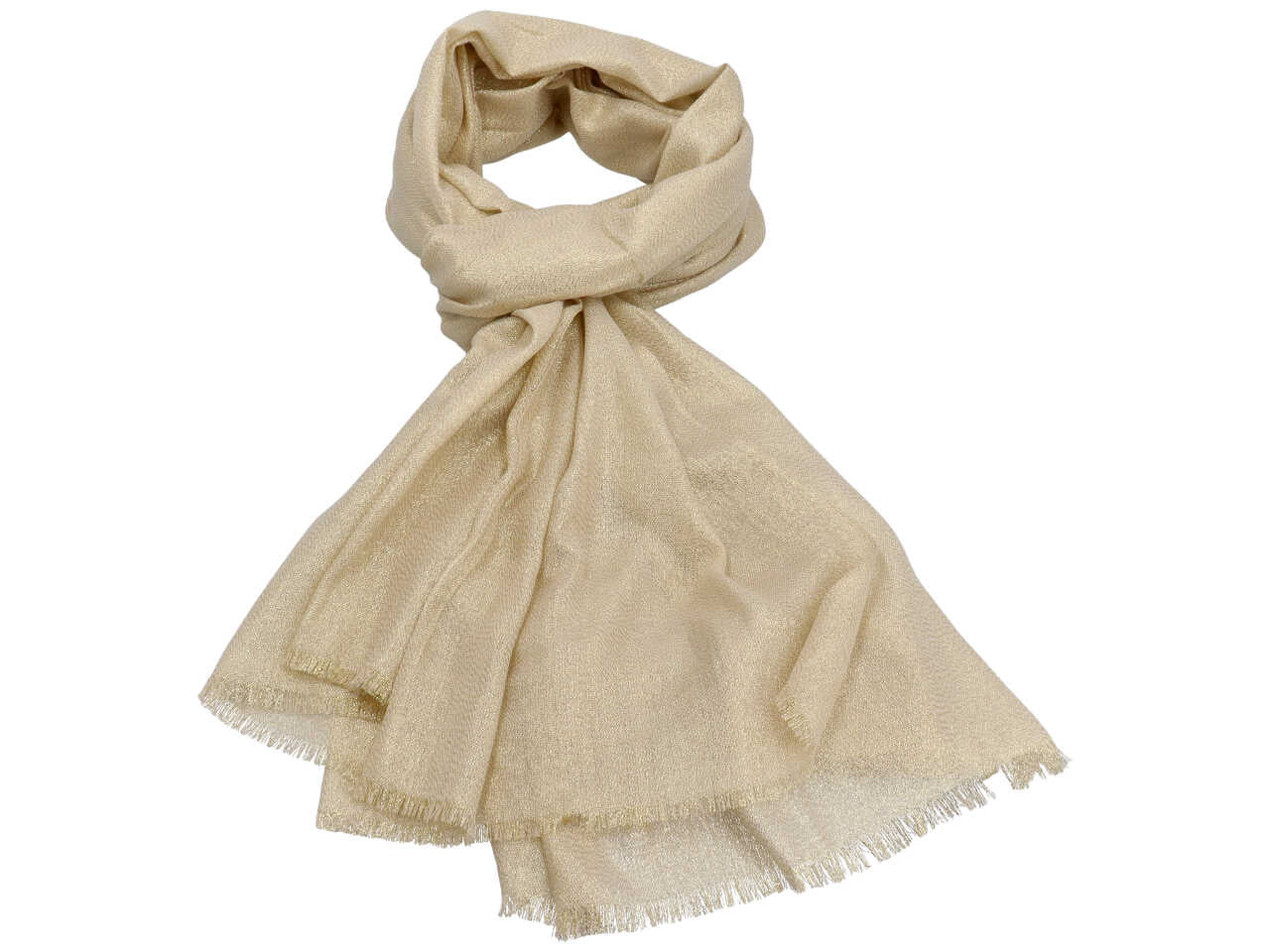 Stola beige tinta unita con filamenti dorati da donna - 80x180 cm
