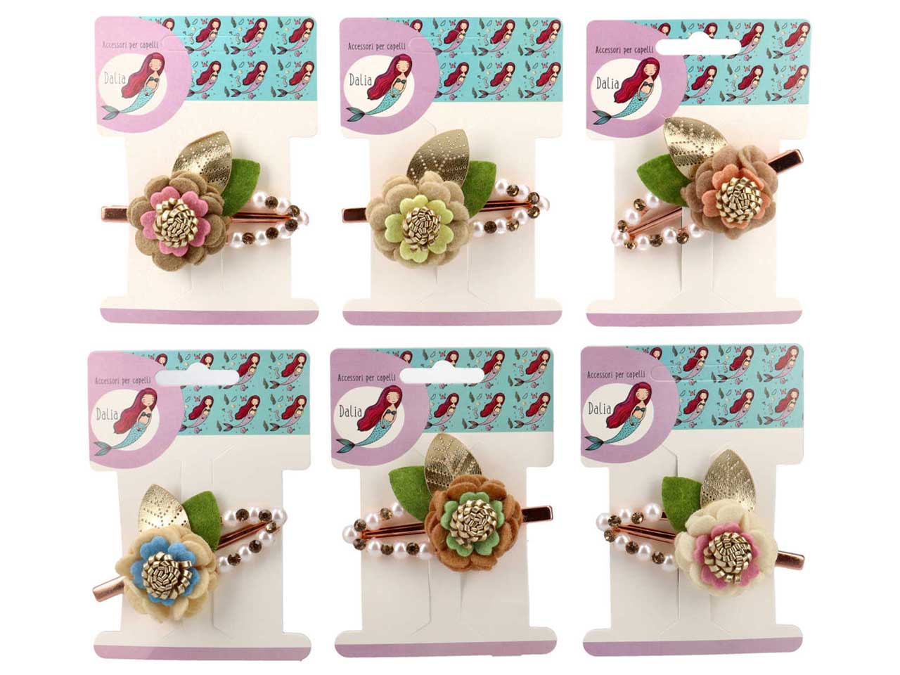 Becco con fiore, perle e strass in poliestere, metallo senza nichel