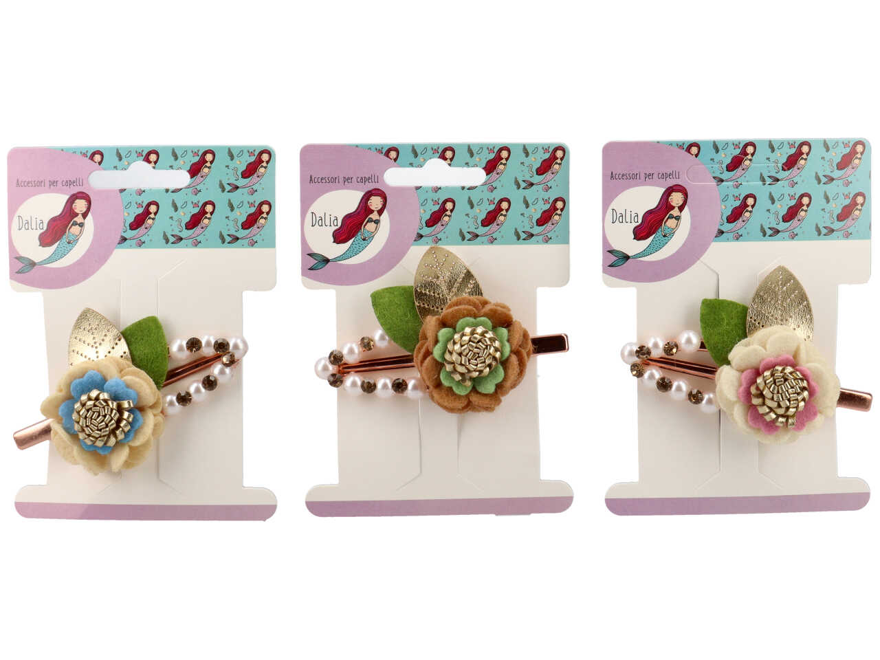 Becco con fiore, perle e strass in poliestere, metallo senza nichel