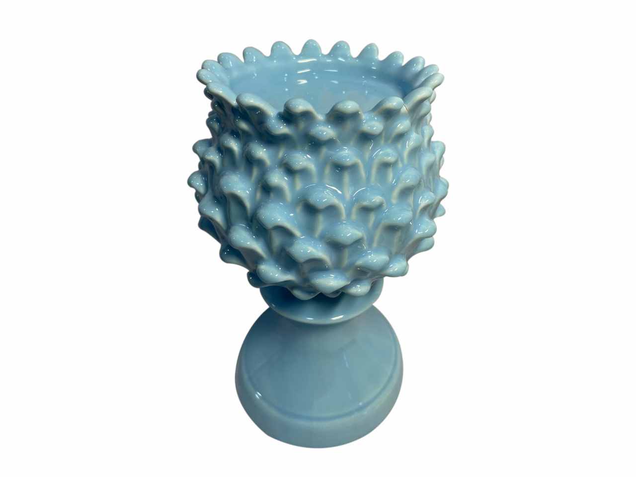Calice profondo con base in ceramica azzurra d14xh.22.5cm