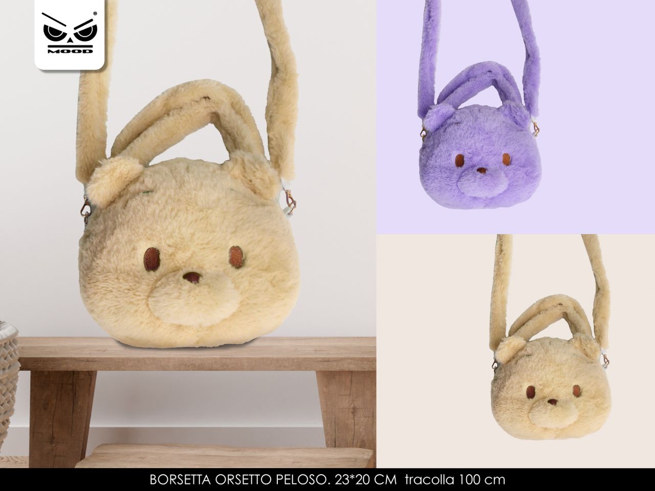 Borsetta orsetto peloso misura 23x20cm tracolla 100cm