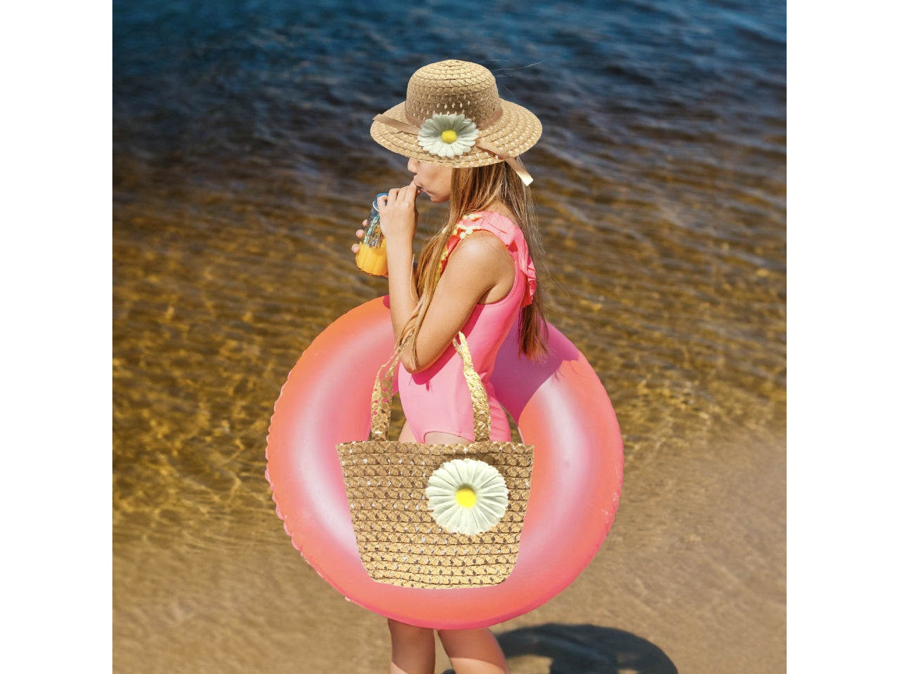 Cappello e borsa bambina carta intrecciata 4 colori assortiti - Mood