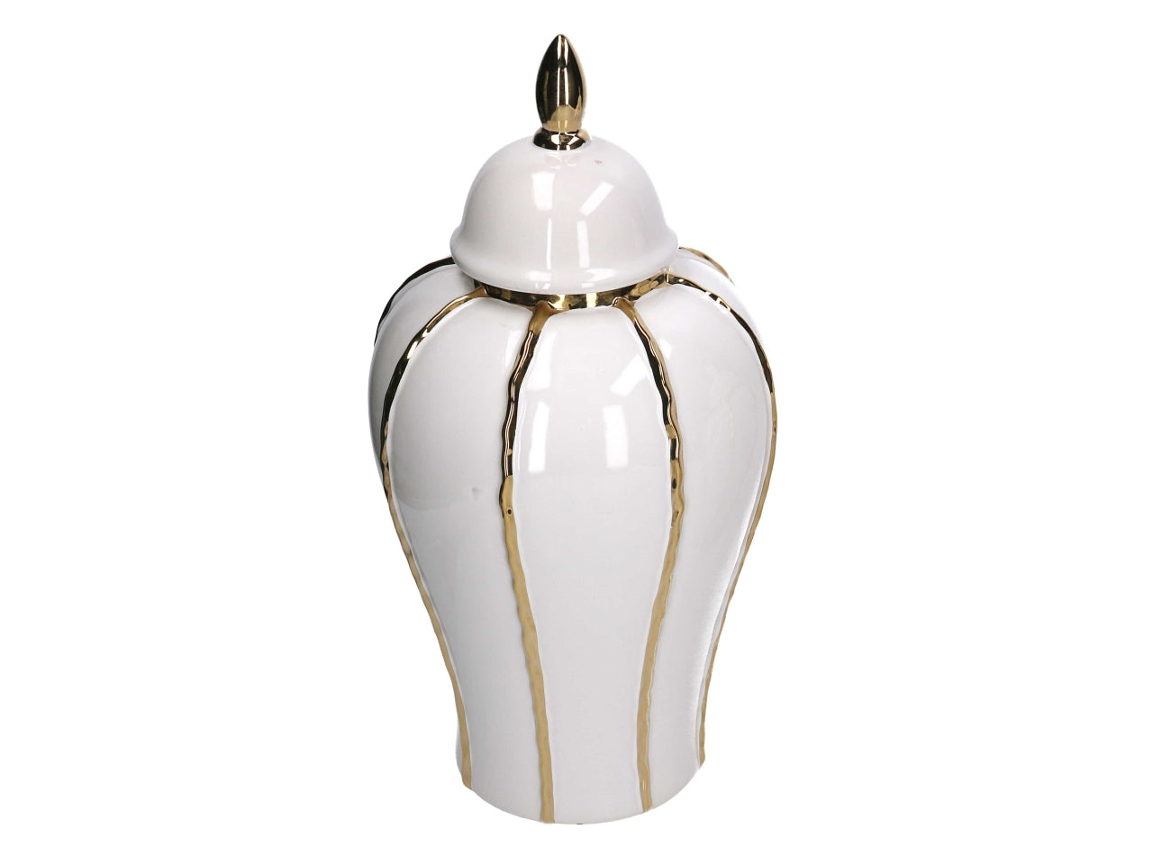 Vaso con coperchio in ceramica bianco e dorato 21x41,5 cm - Vacchetti