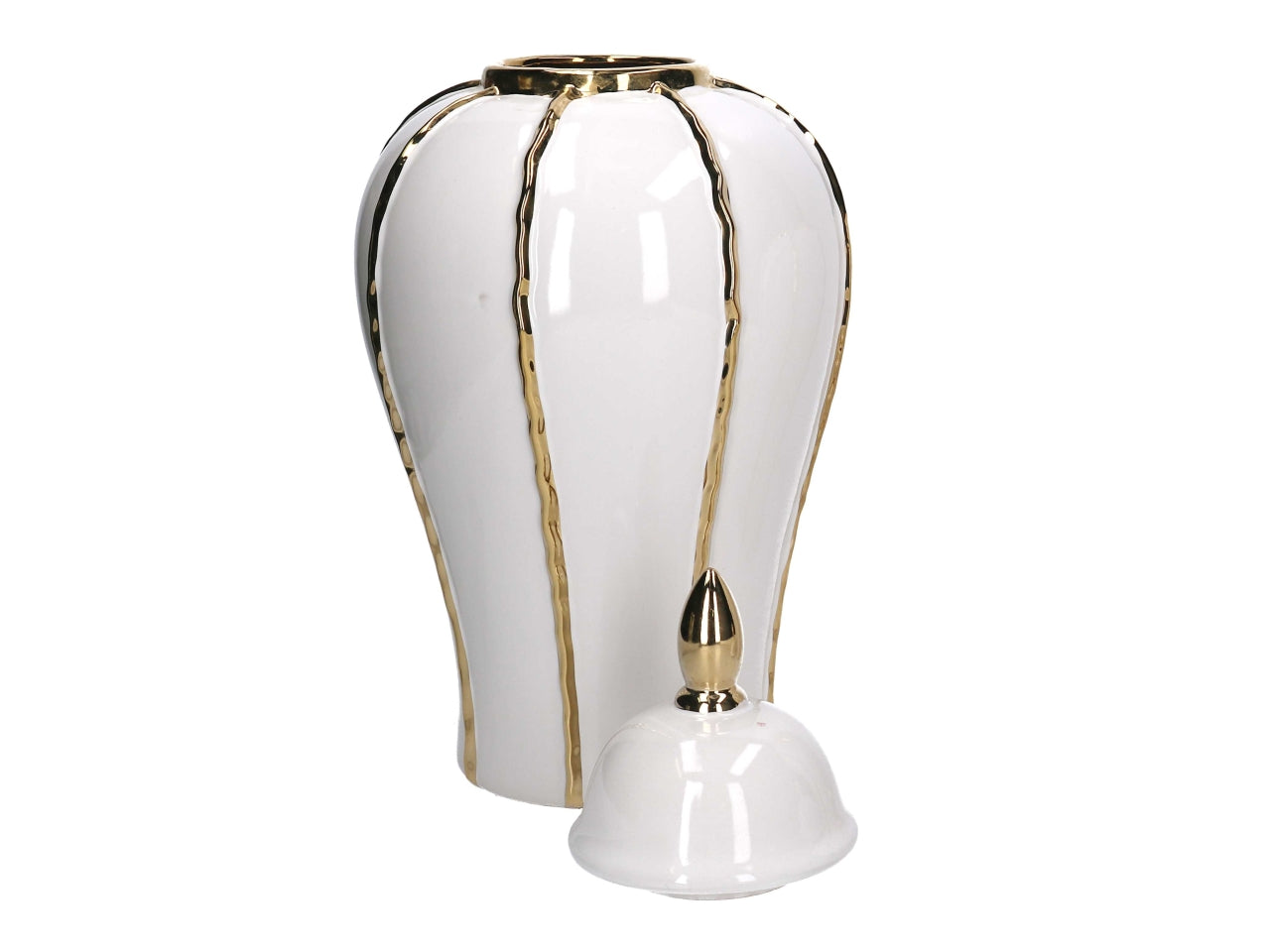 Vaso con coperchio in ceramica bianco e dorato 21x41,5 cm - Vacchetti
