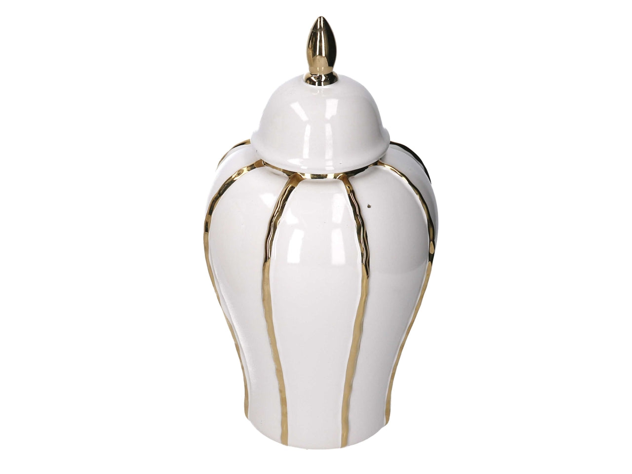 Vaso con coperchio in ceramica bianco e dorato 19,5x36,5 cm - Vacchetti