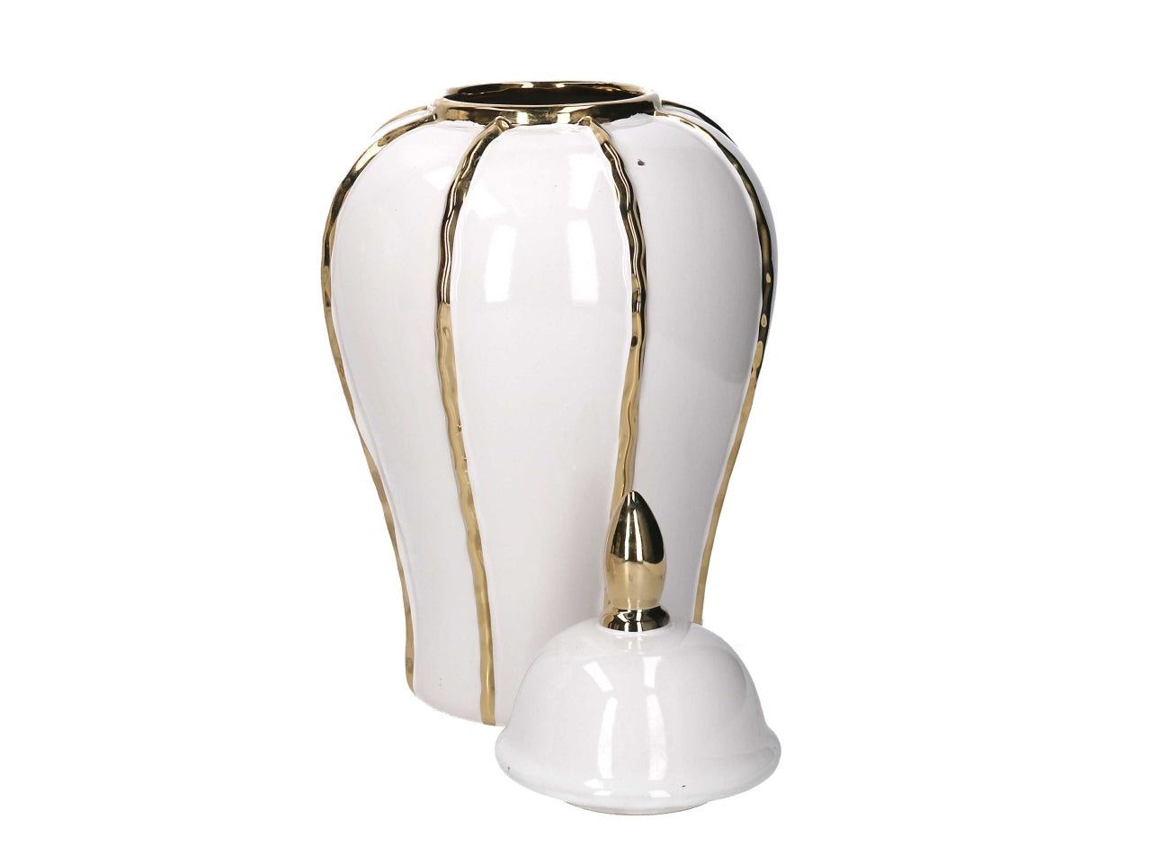 Vaso con coperchio in ceramica bianco e dorato 19,5x36,5 cm - Vacchetti