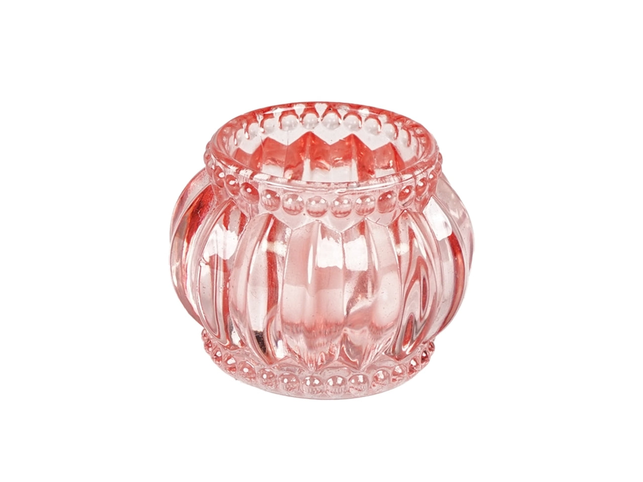 Porta tealight classico in vetro rosa traslucido con decorazione a rilievo - 6x5 cm per tealight 3,8 cm - Plàthea