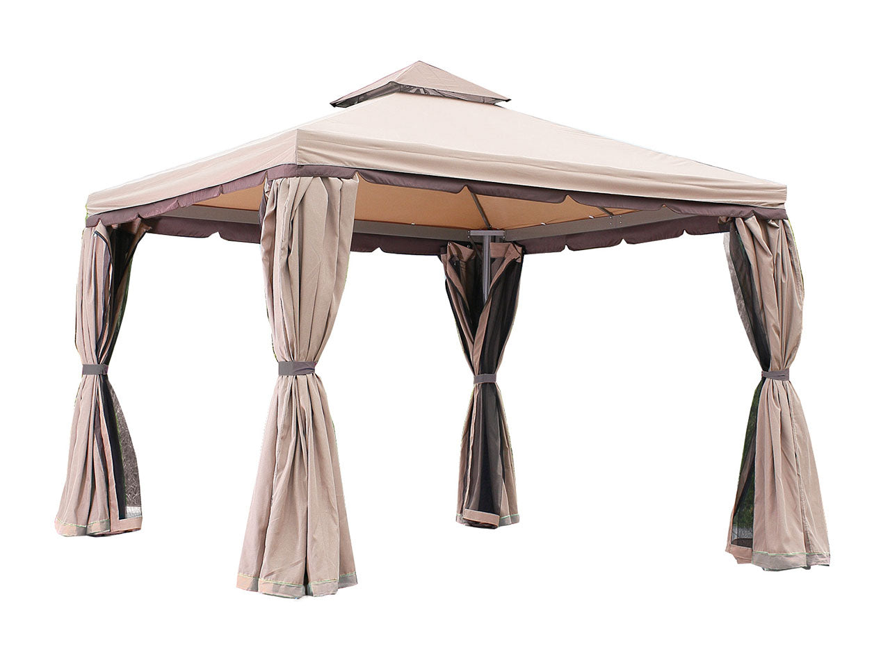 Gazebo passion 3x3xh.2,80mt - tubo in alluminio marrone d.80 - copertura in poliestere 220gr ecrù scuro con doppi lembi - con rivestimento in pa - 4 pareti laterale