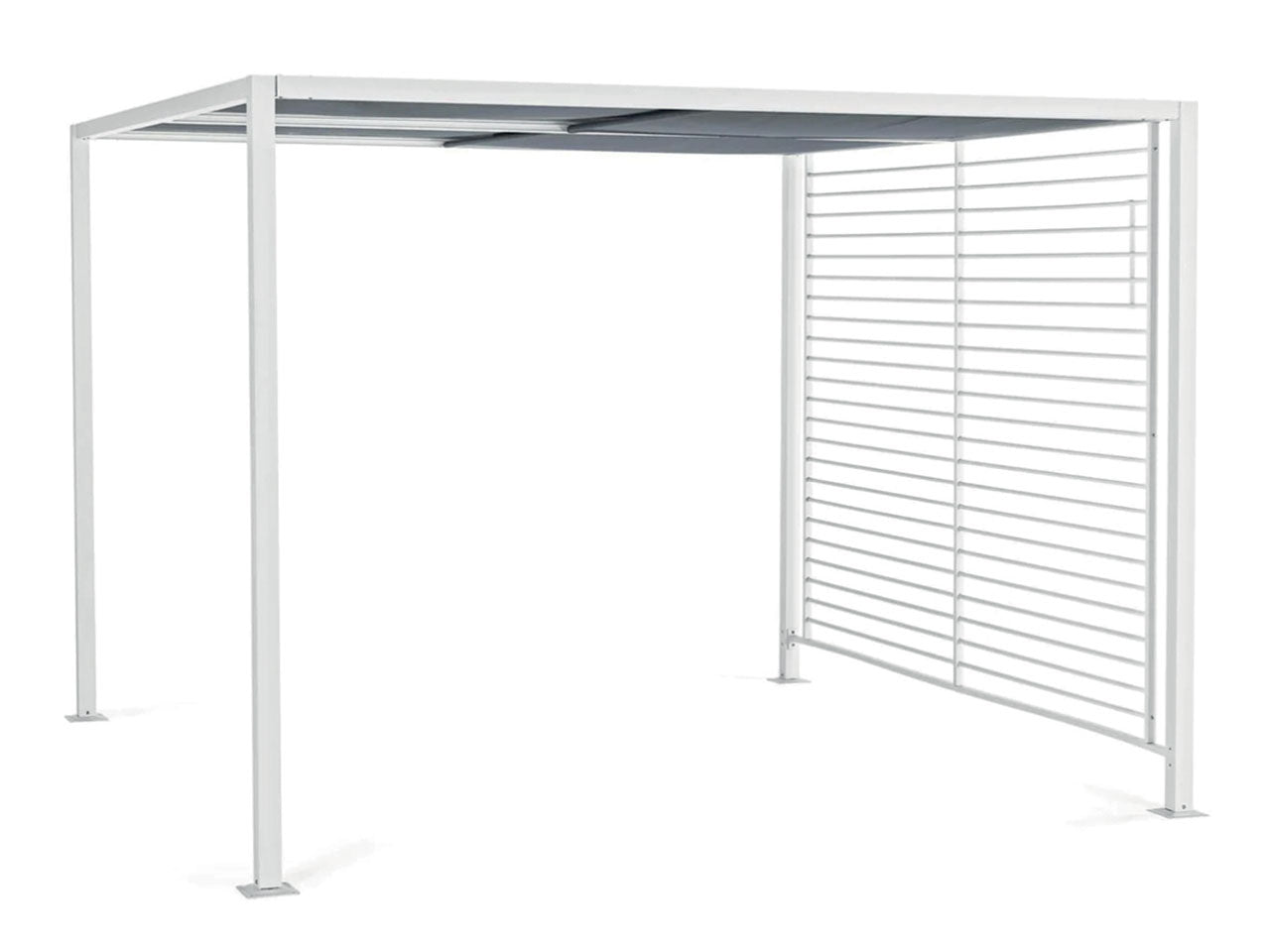 Gazebo gipsy 3x3,60xh.2,20mt - tubo in alluminio bianco 50x50mm con coperchio apribile pannello posteriore in poliestere 180gr