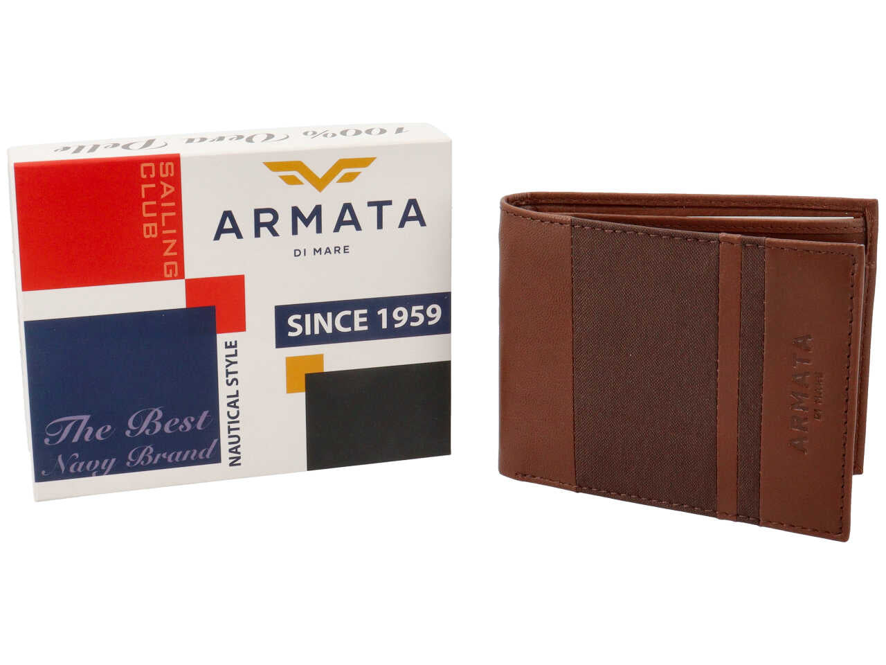 Portafoglio uomo in pelle armata di mare tabacco